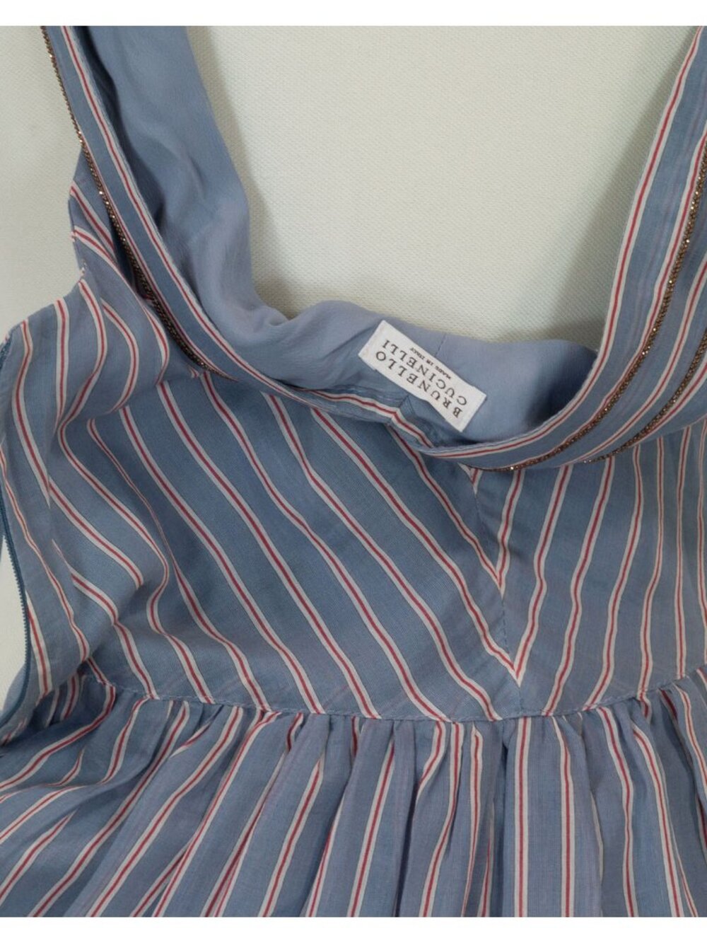 $3895 BRUNELLO CUCINELLI STRIPED COTTON/SILK MAXI DRESS WITH MONILI DETAIL S - Picture 9 of 9